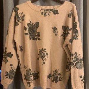 Floral pale pink sweater. Medium weight.
